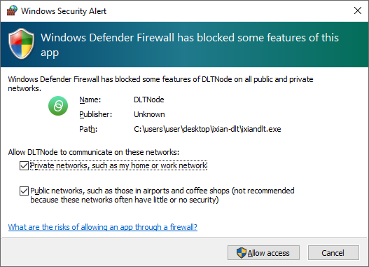 Ixian DLT Firewall notification